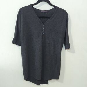 Shiela Rose Gray Henley Top Elbow Length Sleeves V-Neck Women's Size Large